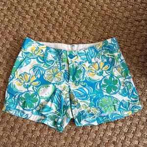 Lilly Pulitzer Blue and Green Callahan Shorts Tropical Print